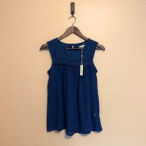 MAX STUDIO - Crochet Lace Smocked cobalt royal blue top -Size XS - NWT
